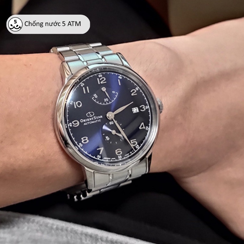 Đồng hồ cơ nam Orient Star Watch Vintage RE-AW000 lộ máy tích cót 50 tiếng mặt kính Sapphire dây thép đeo tay chính hãng