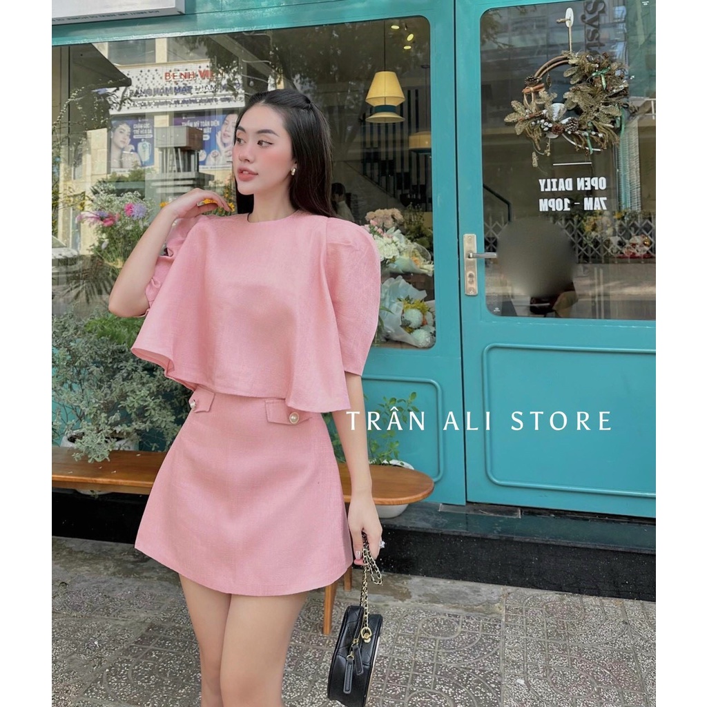 sét bộ cv túi trước phối áo kiểu cổ tròn ngắn tay hot