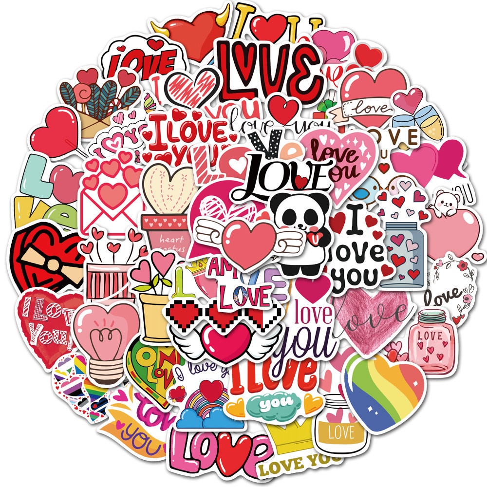 Sticker họa tiết tình yêu, love, valentine, chống nước, dán trang trí laptop, mũ bảo hiểm, vali, khung ảnh