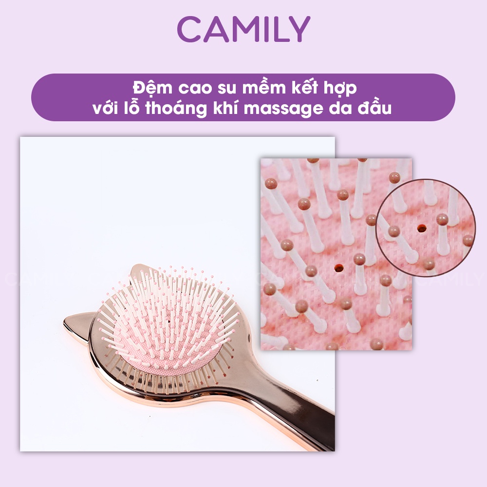 Lược Camily lược tròn chải tóc thiết kế đệm khí massage đầu hình tai mèo tráng gương cao cấp LC07