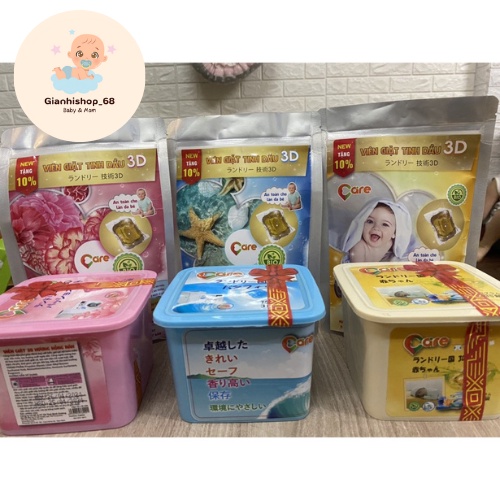 Viên Giặt Tinh Dầu 3D Cao Cấp Care - Thơm Lâu Cả Tuần, Dùng Cho Máy Giặt và Giặt Tay