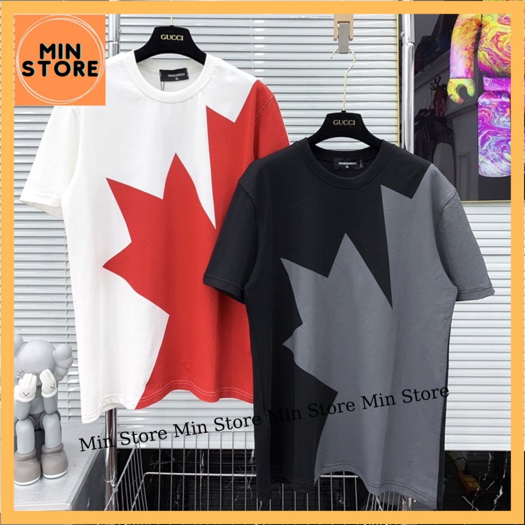 Áo phông nam nữ Premium Cotton in hình lá DSQ2 nửa áo phối dập chữ sau lưng cổ bo dày dặn Hot Trend