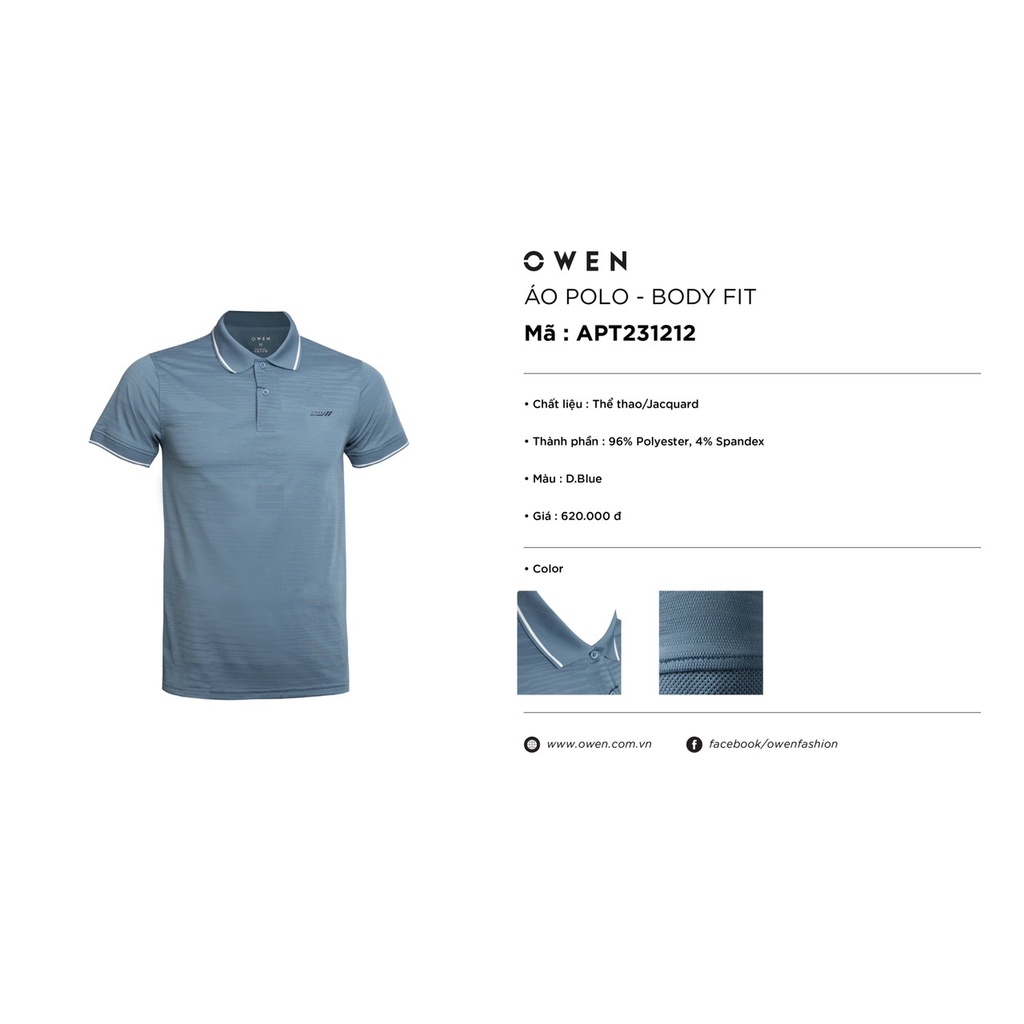 Áo polo owen màu xanh họa tiết body fit APT231212