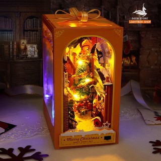  Mô hình Noel BOOK NOOK. Tăng KEO DÁN. Có đèn led. Nhà búp bê gỗ DIY Trang Trí Kệ sách. Quà tặng Noel ý Nghĩa TC38 
