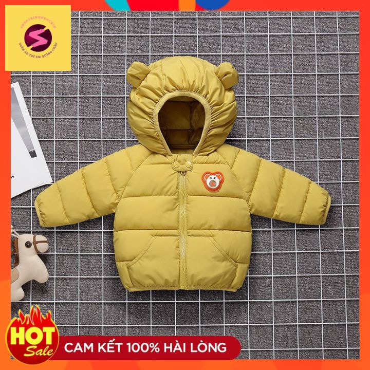Áo khoác trẻ em tai gấu có đèn nháy hàng quảng châu siêu nhẹ ấm áp bé trai bé gái 6-22kg