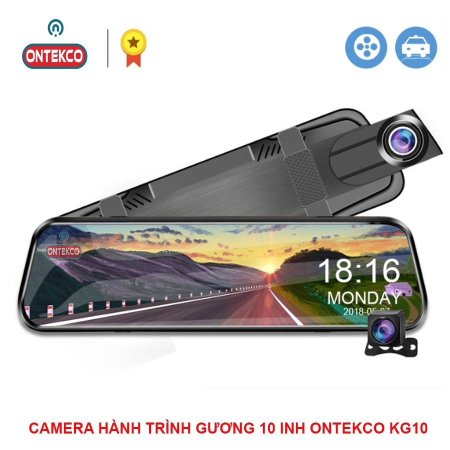 Camera hành trình ô tô ONTEKCO KG10, Full HD 1080p gương, màn hình 10 inh, ghi hình trước sau.1 đổi 1 trong 12 tháng | BigBuy360 - bigbuy360.vn