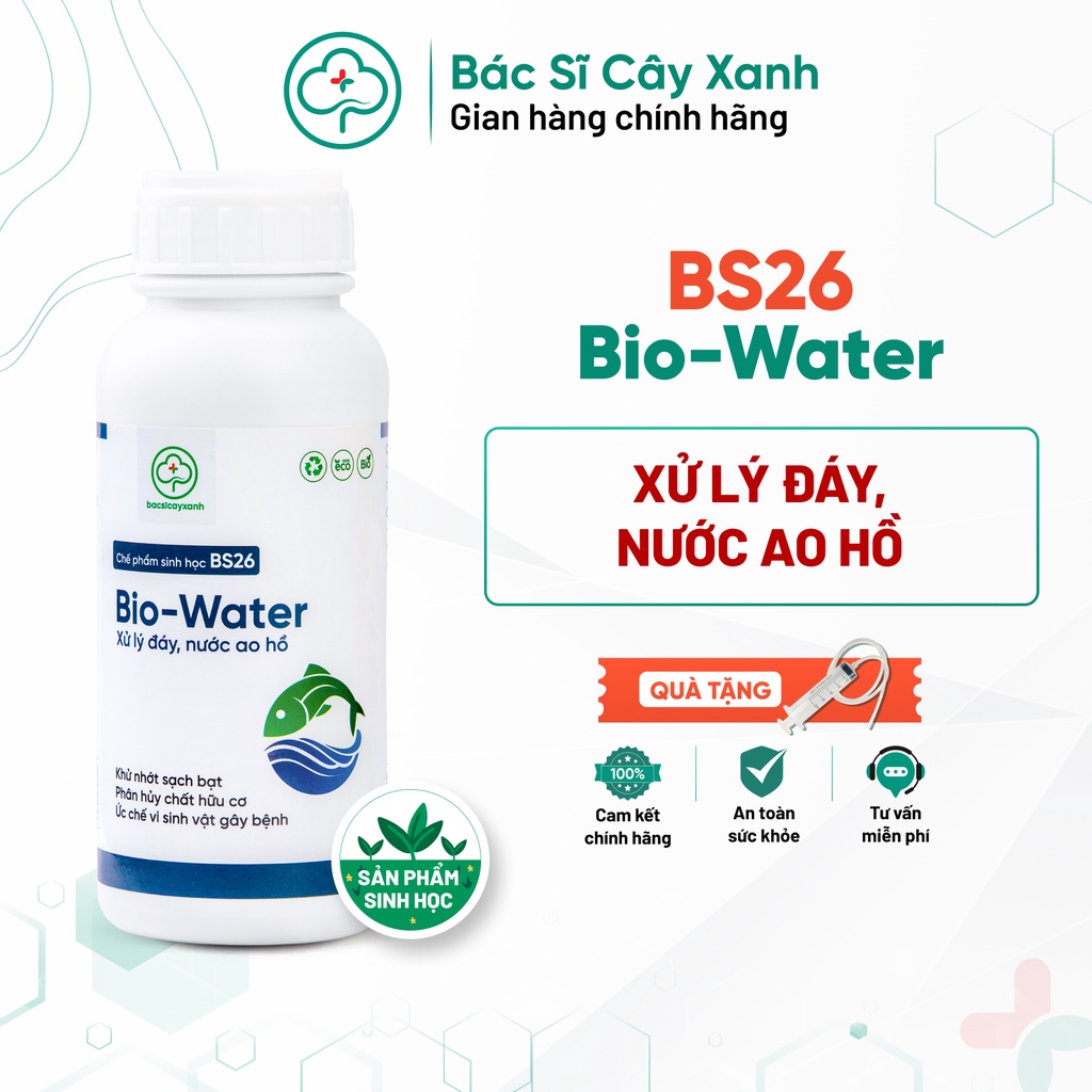 Vi sinh bể cá Chế phẩm sinh học xử lý nước hồ cá, diệt rong rêu, sinh vật gây bệnh BS26 BioWater 500ml NSX Bacsicayxanh
