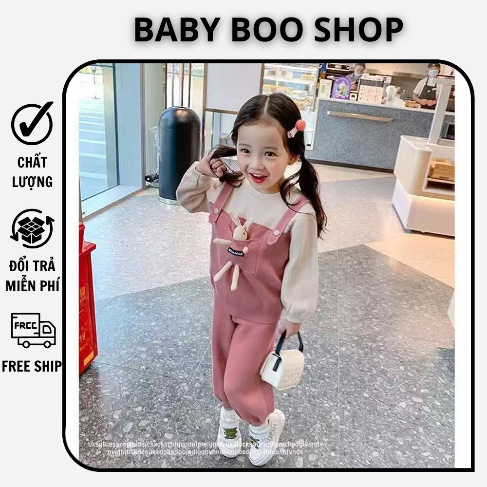 Bộ nỉ thu đông bé gái màu hồng cực xinh, bộ thu đông bé gái, hoạt tiết con thỏ cute BABY BOO SHOP