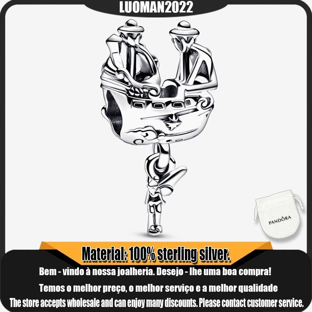 Dây Treo Thuyền Cướp Biển s925 Bằng Bạc Sterling Hình Tinker Bell Và Captain Móc Trang Trí