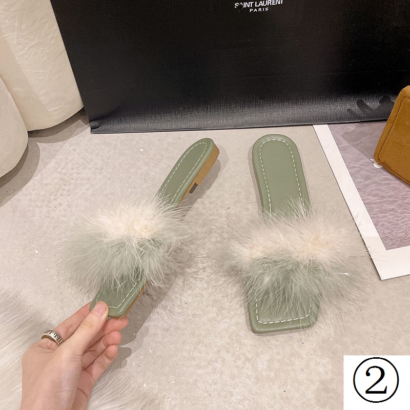 Dép Quai Ngang Phối Lông Xù Chống Trượt Thời Trang Dành Cho Nữ