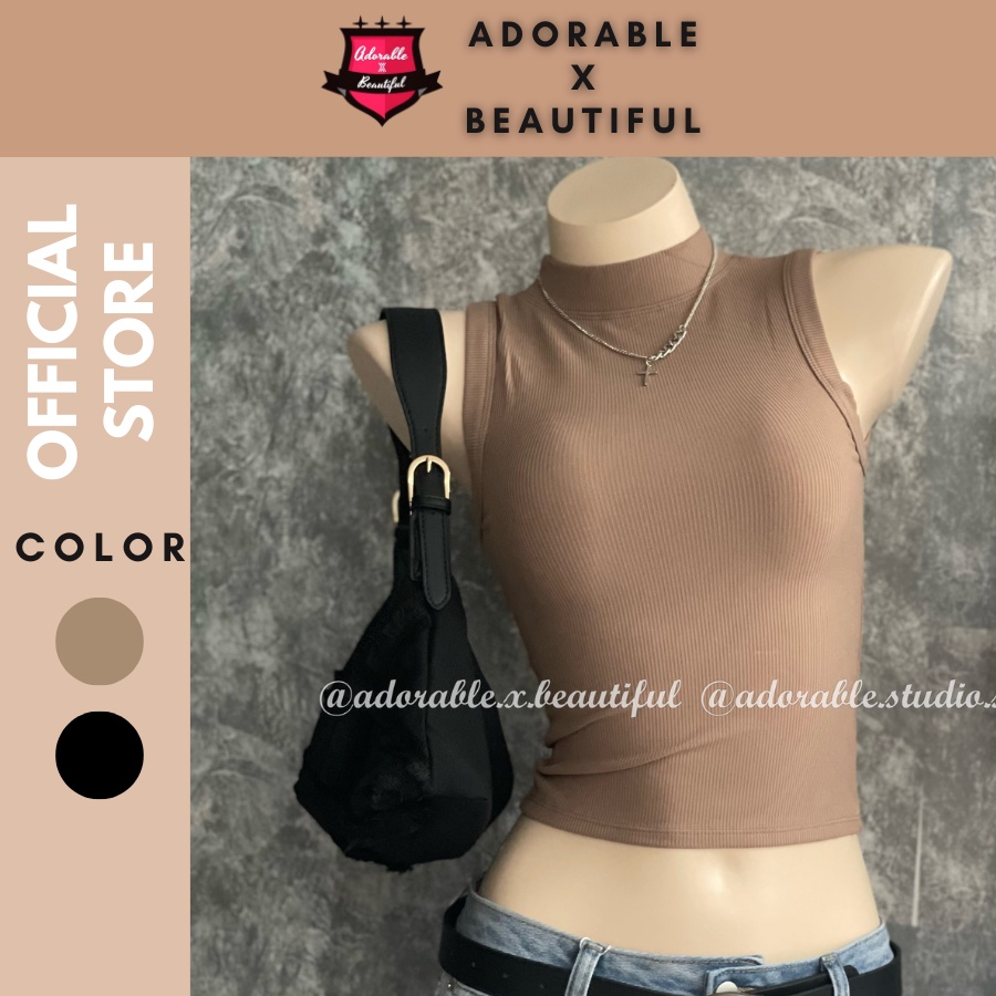 Áo Thun Ba Lỗ Cổ Lọ Nâu Đen Thun Gân Co Giãn, Áo Croptop 3 Lỗ Freesize Mềm Mại Trendy [AdorablexBeautiful]