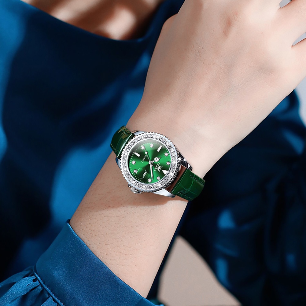 Đồng hồ đeo tay OLEVS 9945 dây đeo thép chống thấm nước đính đá nhân tạo thời trang cho nữ có hộp đựng