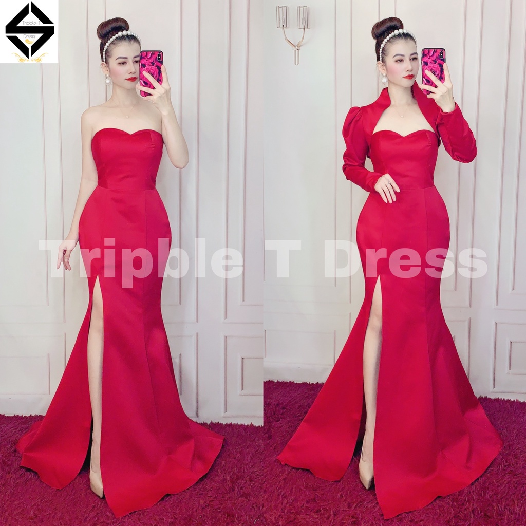Sét đầm body dự tiệc TRIPBLE T DRESS cúp xẻ đùi kèm áo khoác rời tay dài - size S/M/L - MS256Y