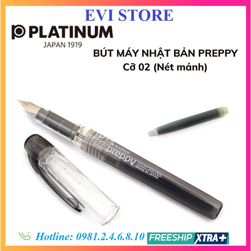 Bút máy Platinum Preppy đen ngòi F 02 Nhật Bản / Bút mực thế hệ mới tặng kèm 1 ống mực