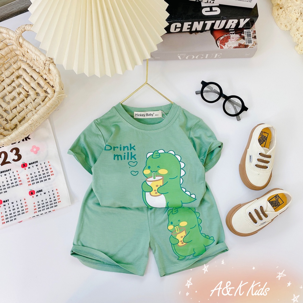 Bộ cộc tay, in hình cute, thun lạnh minky loại 1 chất vài mát cho bé trai bé gái M56