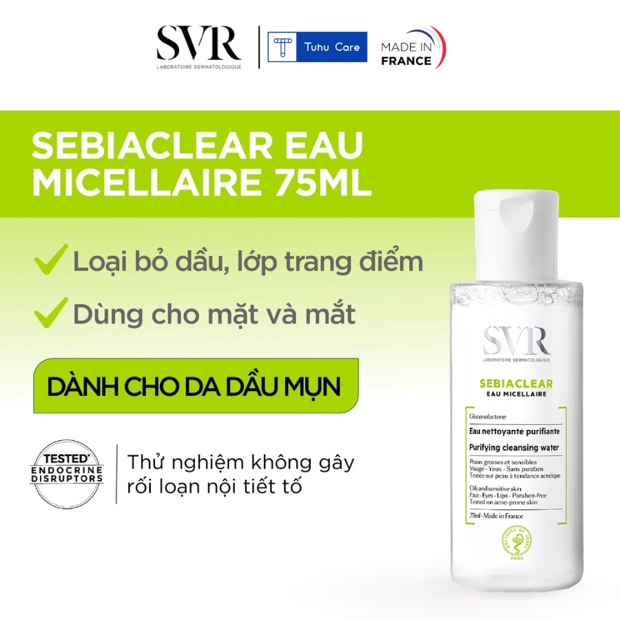 Nước làm sạch da, tẩy trang và giúp loại bỏ dầu cho da SVR SEBIACLEAR EAU MICELLAIRE 75ml