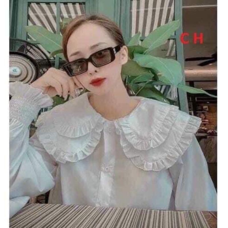 Áo sơ mi cổ bèo 2 tầng tay bo chun ,sơ mi bánh bèo dài tay bo chun phong cách ulzzang hàn quốc ANIESHOP688