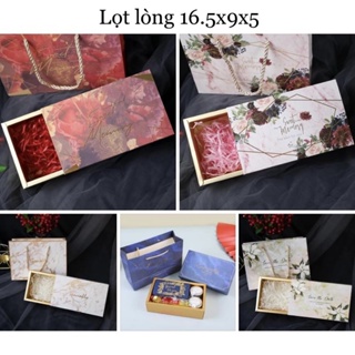 [16.5x9x5 SỈ 18.5k] Set hộp quà kèm túi dáng ngang chữ ép nhũ