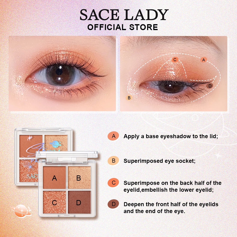 Set dụng cụ trang điểm mắt SACE LADY gồm bảng phấn mắt 4 màu + mascara + kẹp bấm cong mi 1.5g