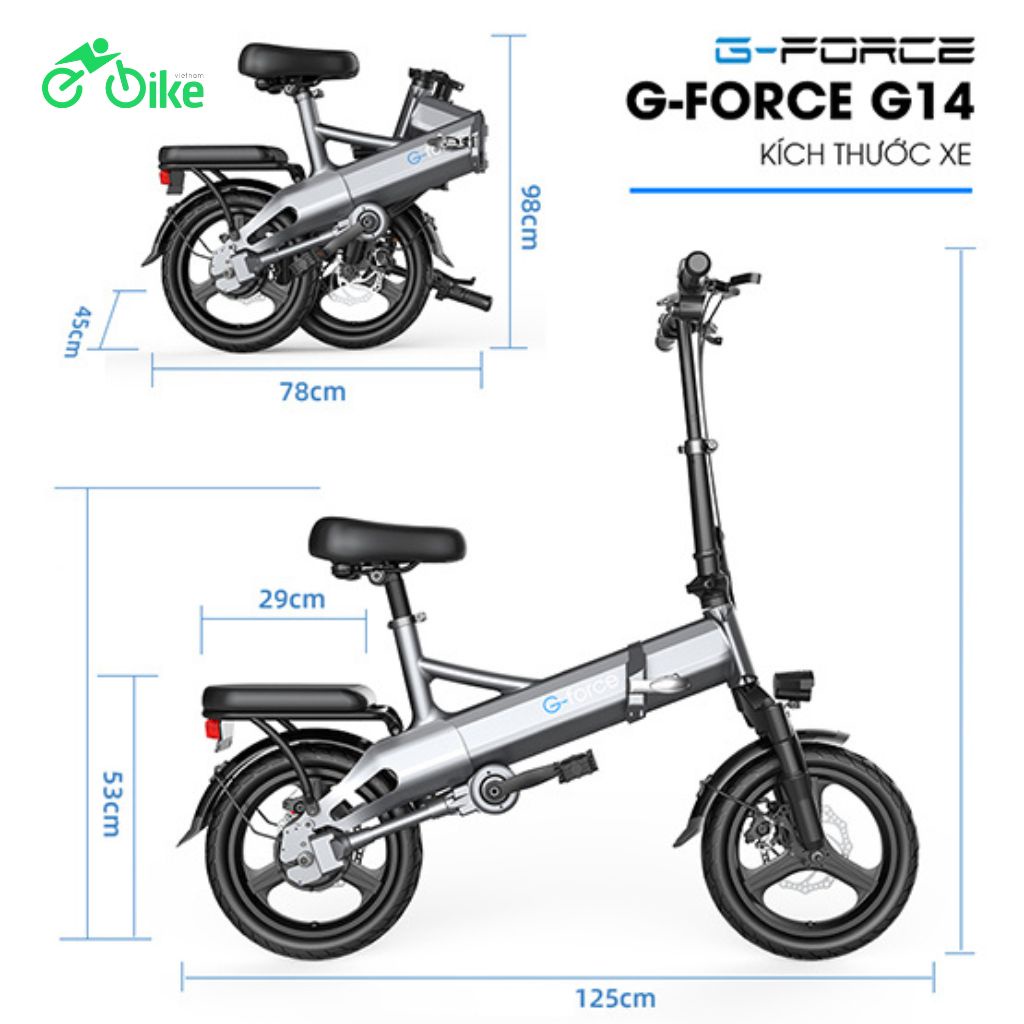 Xe đạp gấp gọn trợ lực điện Gforce G14 truyền động trục Ebikevn EBGG14150223