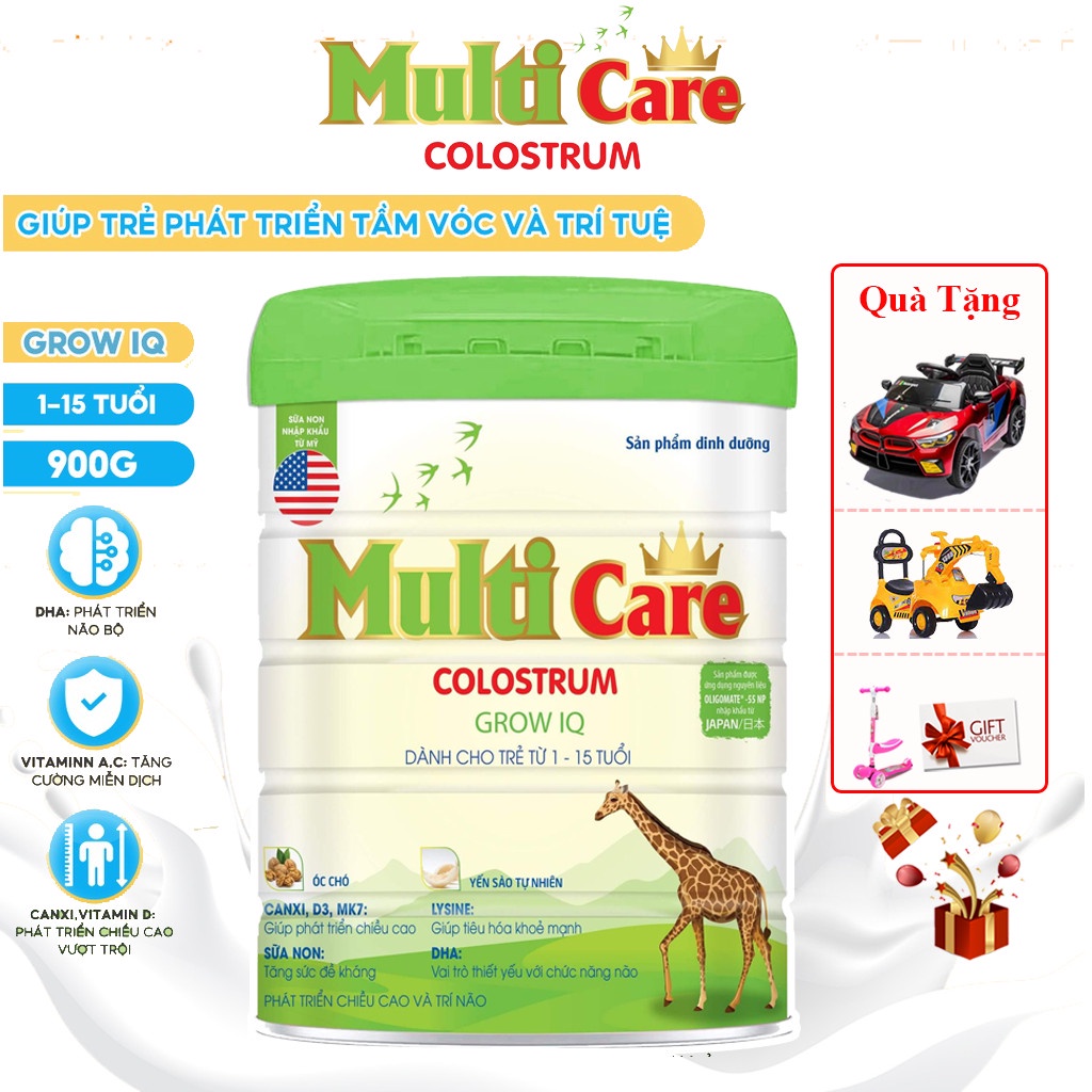 Sữa Bột MULTI CARE COLOSTRUM GROW IQ 900g Hỗ Trợ Tăng Cân, Phát Triển Chiều Cao, Giảm Táo Bón, Trí Não Toàn DIện Nhất