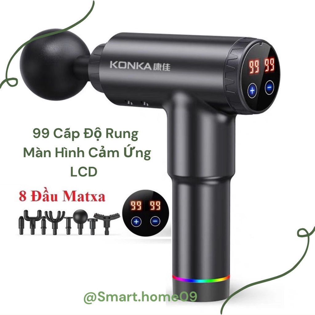 Súng Massage Cầm Tay - Máy Massage Trị Liệu KONKA 8 Đầu Massage - 99 Mức Độ Rung - Tr.ị Nhức Mỏi Toà