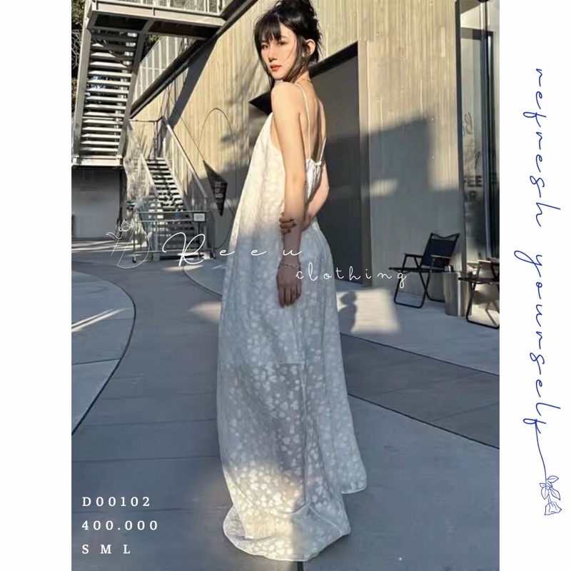 (pre-order)đầm yếm dây voan hoa nổi màu trắng phù hợp đi biển dáng dài