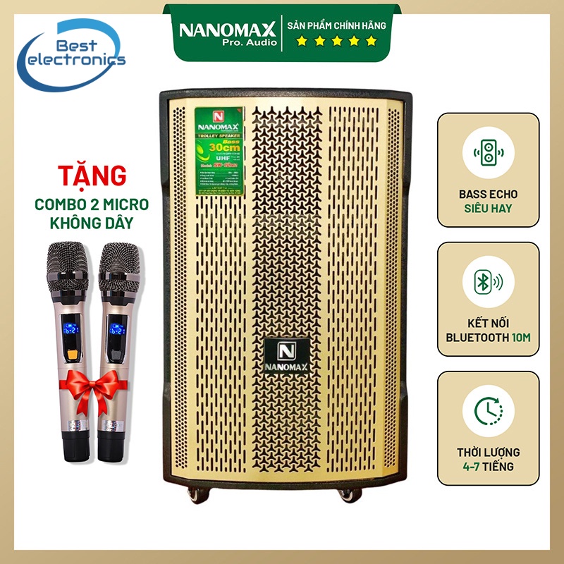 Loa Kéo Karaoke Công Suất Lớn Nanomax SK-12X2 2022 | Loa Kẹo Kéo Sạc Pin Bass 3 Tấc | Loa Bluetooth Âm Thanh Siêu Đỉnh