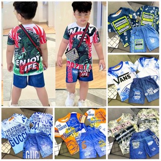 10-21kg đồ bộ bé trai cộc tay thun lạnh mềm mịn bền đẹp quần đùi giả jeans
