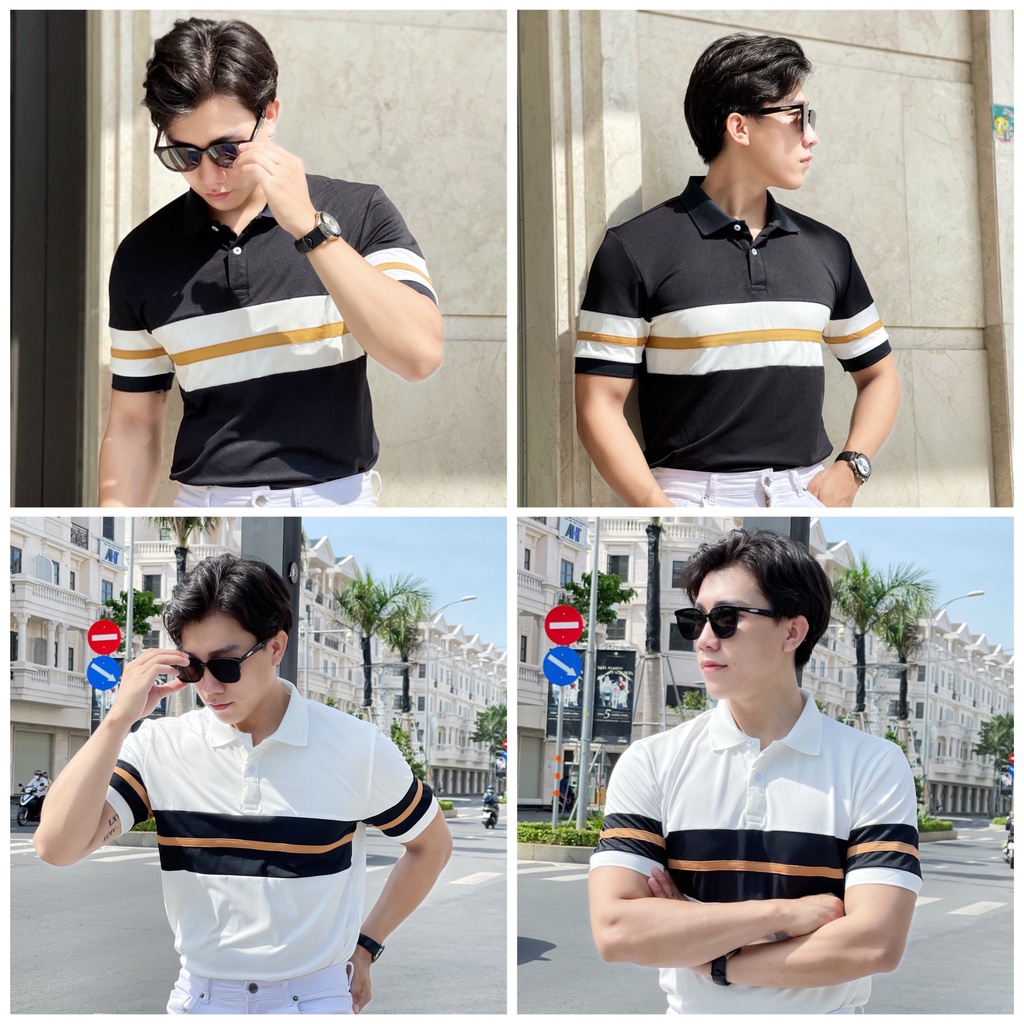 Áo thun nam polo cao cấp tay ngắn phối dây sọc ngang dọc ,áo đẹp phối viền tay cổ màu đẹp phong cách trẻ trung lịch lãm