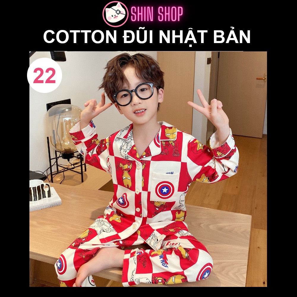 (9-47kg) ✅ Pizama Cotton Đũi Nhật Bản Marvel đỏ trắng CD22 tay dài trẻ em đồ ngủ| đồ đi chơi bé trai gái