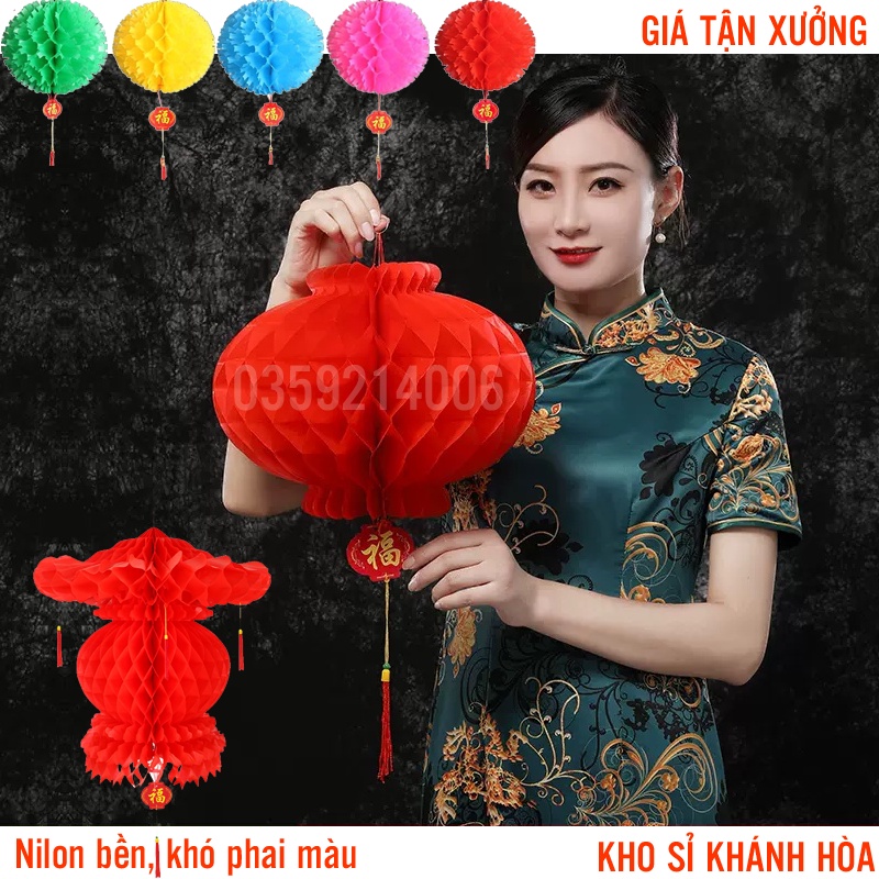 Lồng đèn giấy đỏ Nilon chữ Phúc chống nước treo trang trí Tết 2023