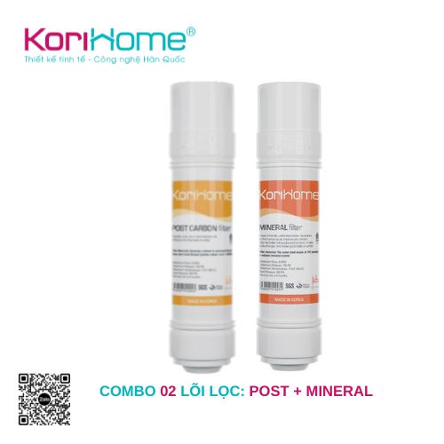 Combo 2 lõi lọc nước Korihome lõi tạo khoáng Post carbon và Mineral Korihome loại cắm nhanh 10&quot;