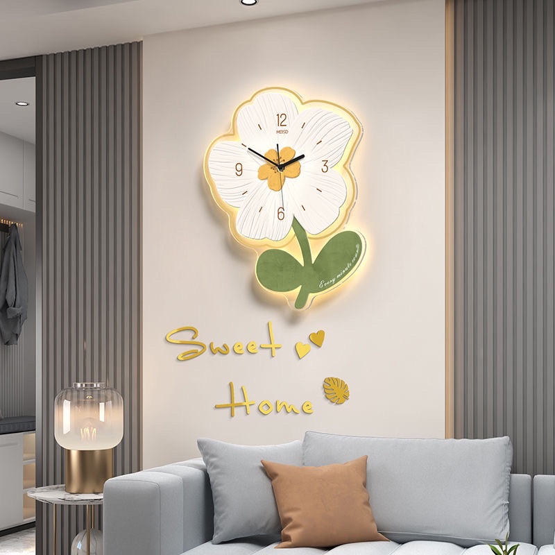 Đồng hồ treo tường hình hoa năm cánh hiện đại kèm đèn led decor phòng khách