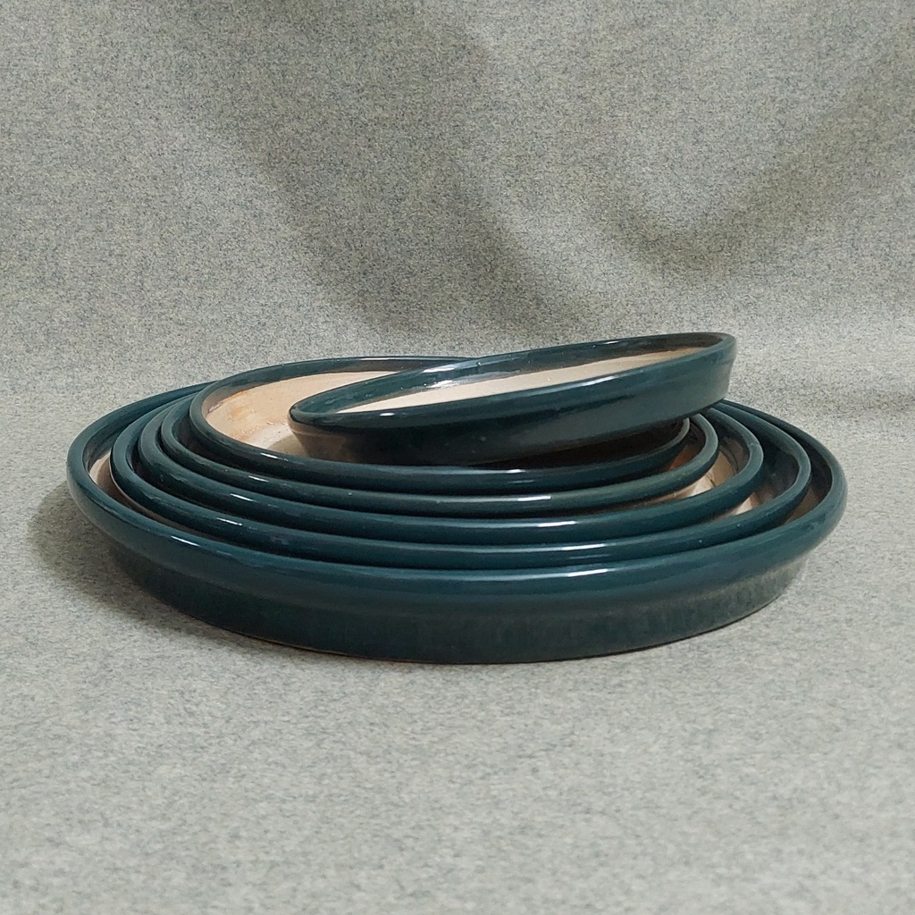 Đĩa lót chậu, đĩa tráng men xanh rêu Bông Garden lót chậu cây các loại nhiều kích thước
