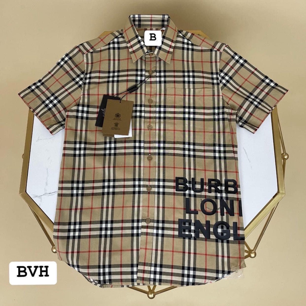 Áo sơ mi cộc tay Burberry London England nâu sọc LA 1-1 on web