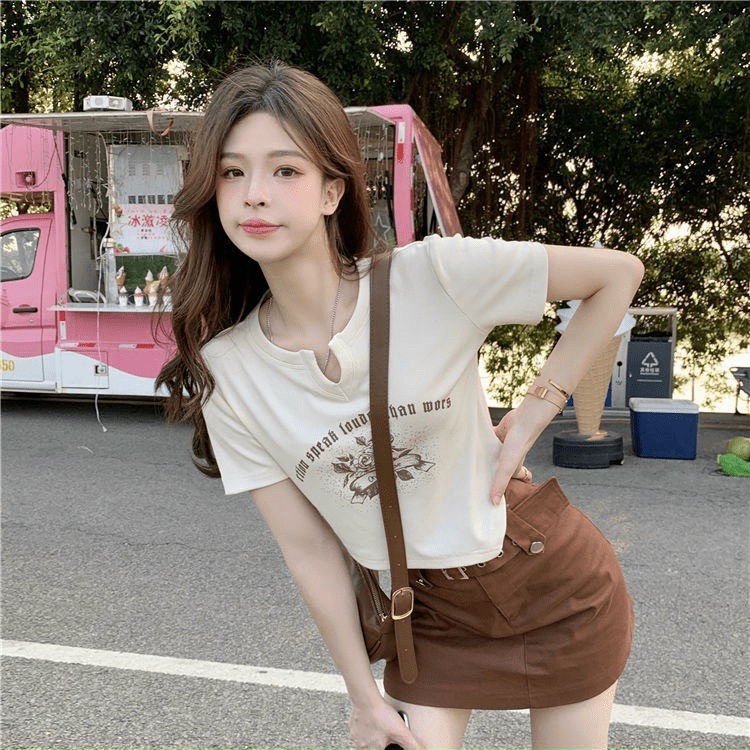 Áo Croptop Nữ Trơn Tay Ngắn Dáng Ôm In Hoa Hồng Phong Cách Trẻ Trung NEW UNISEX