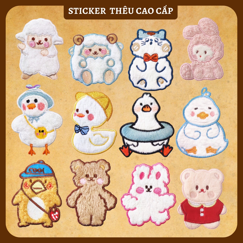 Sticker dán ủi gấu và thỏ cute, trang trí và may vá áo, miếng dán đa năng Bông Xù