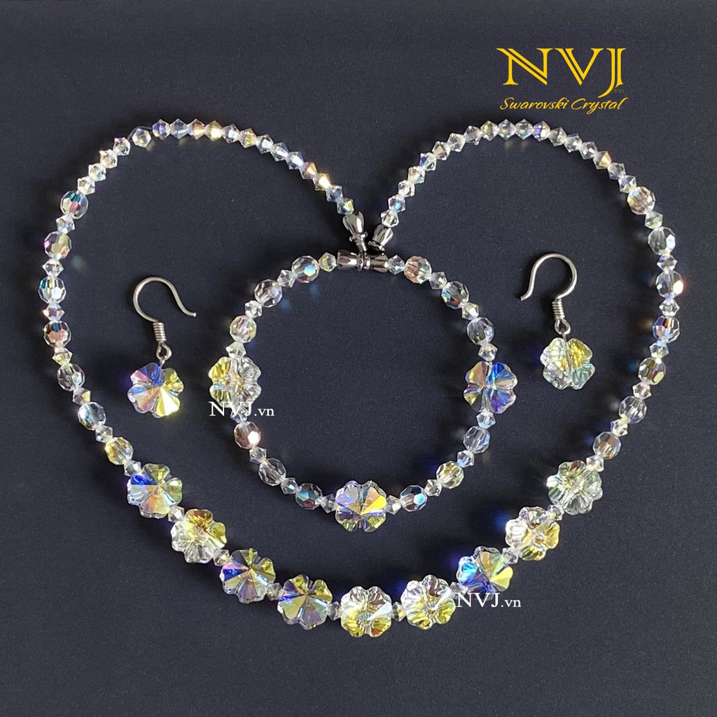 Swarovski – Bộ trang sức pha lê Áo cỏ 4 lá may mắn cao cấp lấp lánh sang trọng