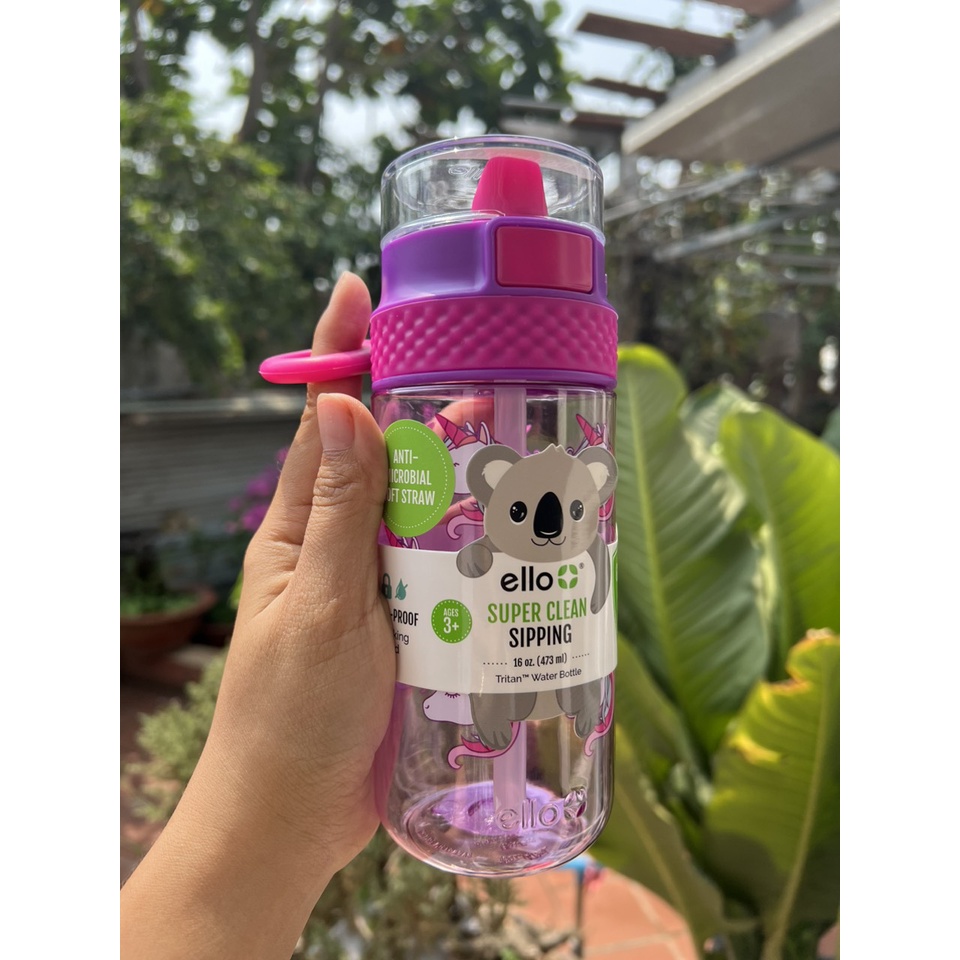 BÌNH NƯỚC CHO BÉ ELLO CÓ ỐNG HÚT CHỐNG TRÀN 473ML 16OZ