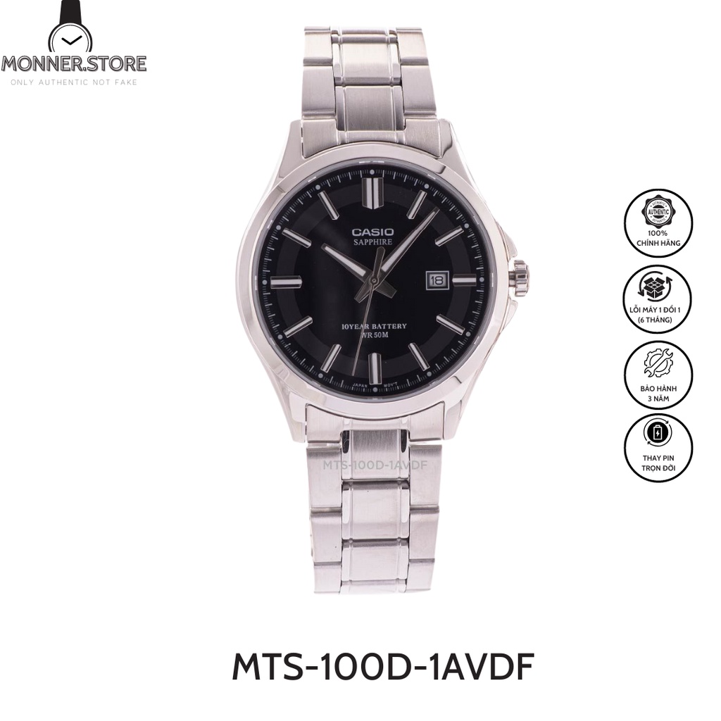 [Monner.Store]_ Casio MTS-100D-1AVDF - Kính Sapphire - Đồng hồ nam- Chính Hãng 100%