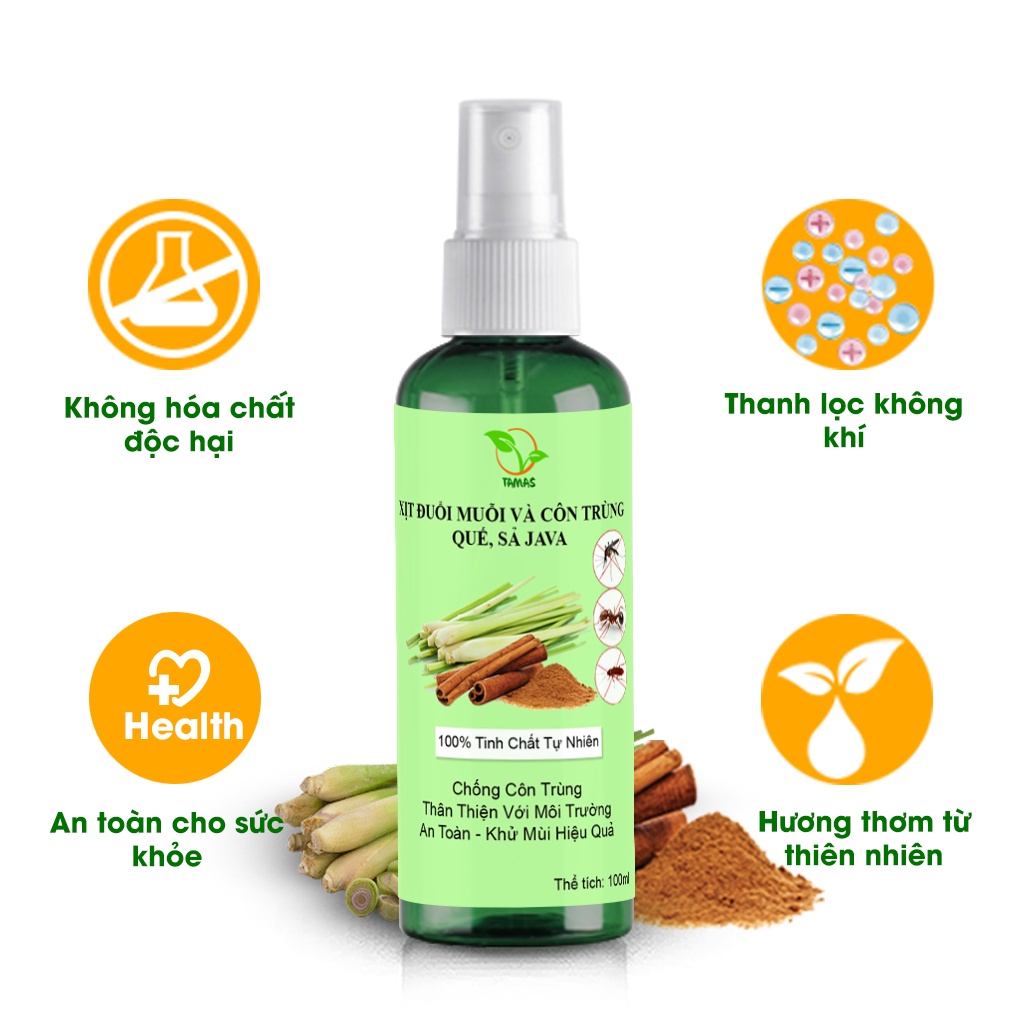 Chai xịt tinh dầu đuổi muỗi và côn trùng 100ml hương sả quế, hiệu quả, an toàn, tiết kiệm.