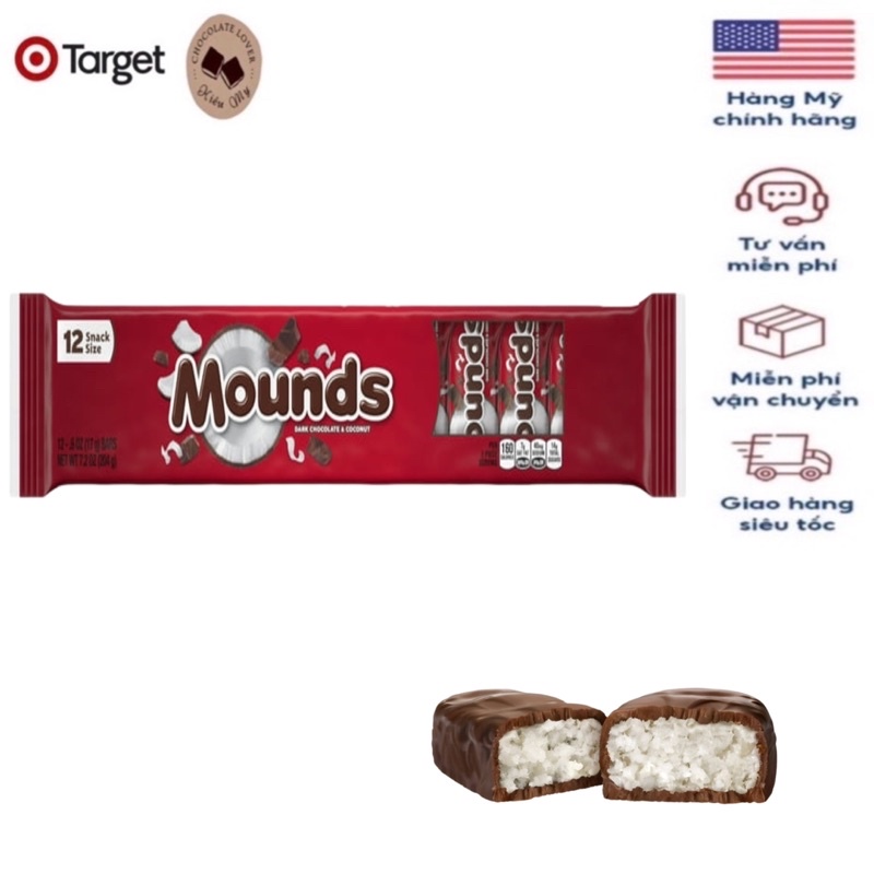 Kẹo Socola Mỹ đắng nhân dừa Hershey's Mounds túi 204g
