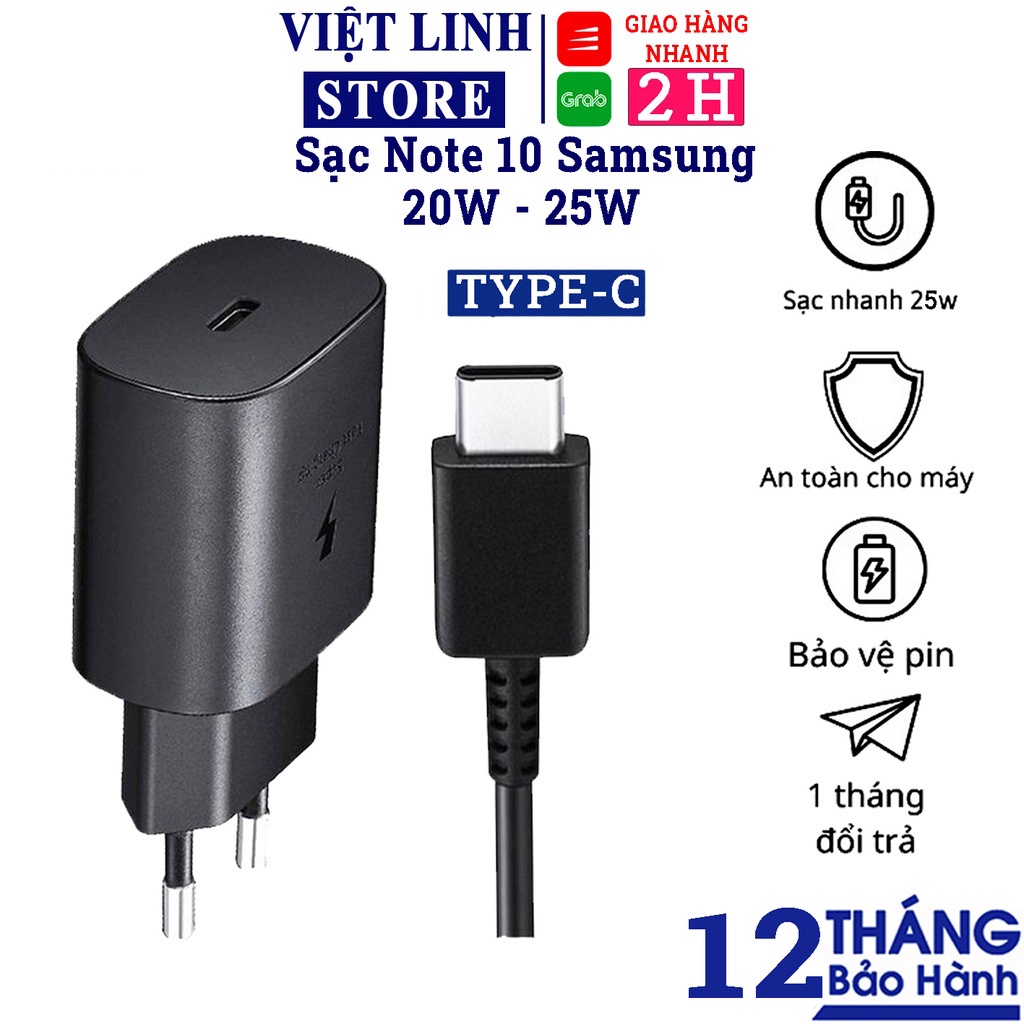 Bộ sạc nhanh 25W củ cáp sạc Samsung Note 10 Note 20 A70 A71 A80 củ zin sần dành cho Note 10/Note10+ - 25W - Việt Linh S