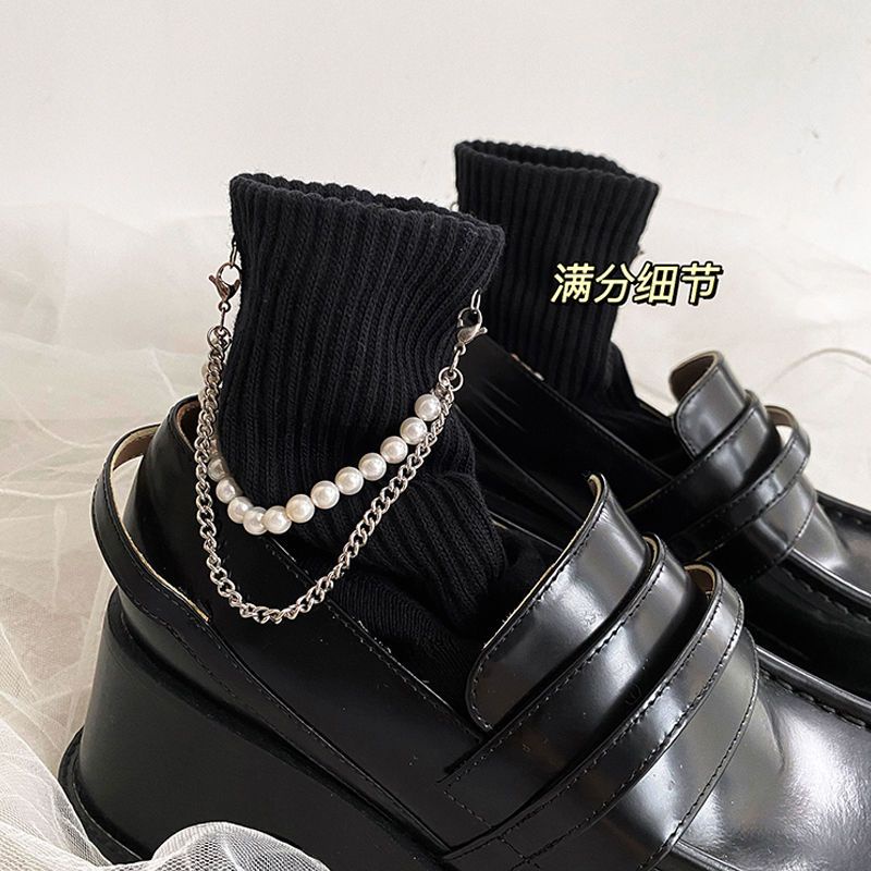 Vớ Cổ Cao Màu Trơn Đính Ngọc Trai Thời Trang Xuân Thu Dễ Thương Cho Nữ