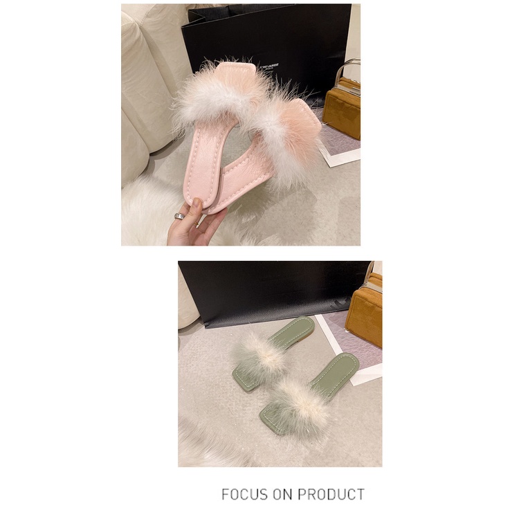 Dép Quai Ngang Phối Lông Xù Chống Trượt Thời Trang Dành Cho Nữ