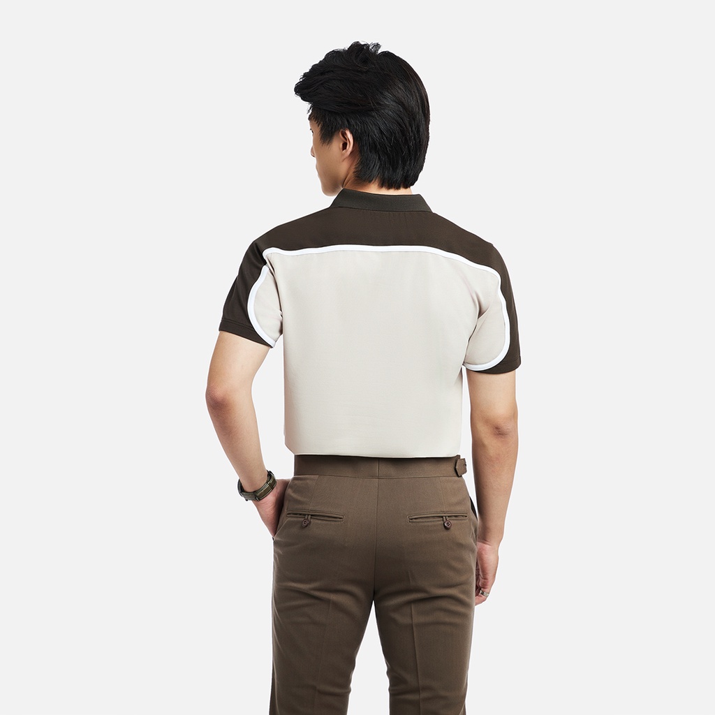 PO008-1 Áo Polo Nam Docas Vải Cotton CMC Màu Be Cổ Vai Phối Nâu Phom Regular Fit