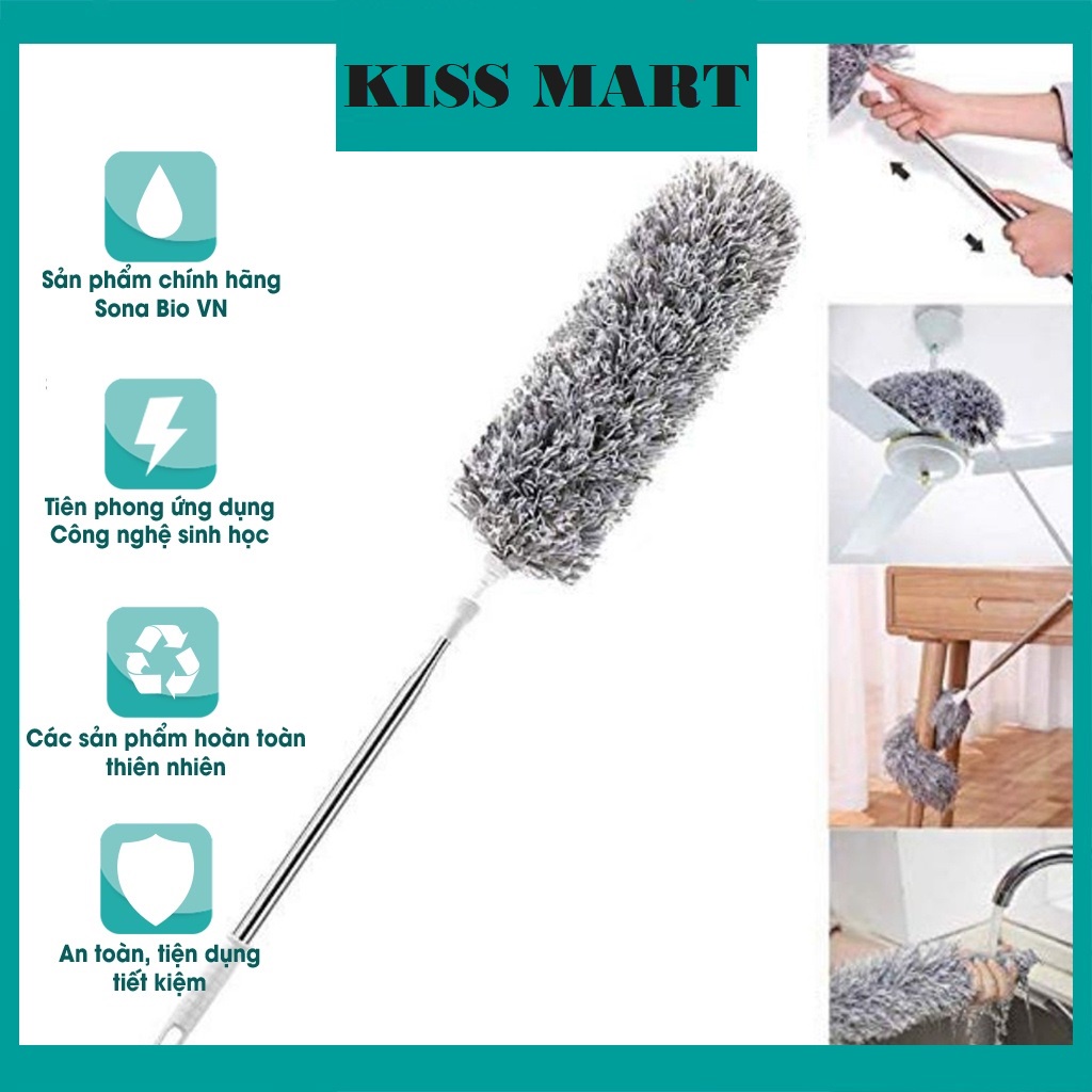 Loại dài 280Cm - Chổi lau trần nhà đa năng cán bằng Inox có thể rút gọn. Đầu chổi uốn cong 360 độ thông minh tiện dụng