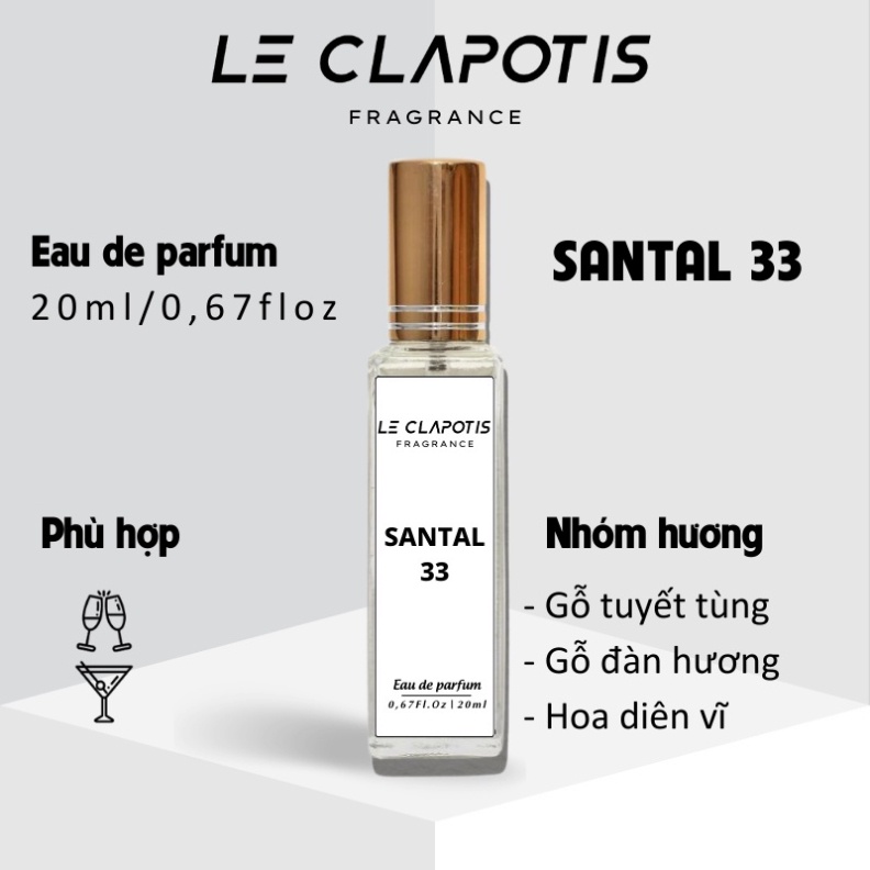 Nước Hoa Santal 33 chính hãng Le Clapotis 20ml thơm lâu hương gỗ trầm ấm