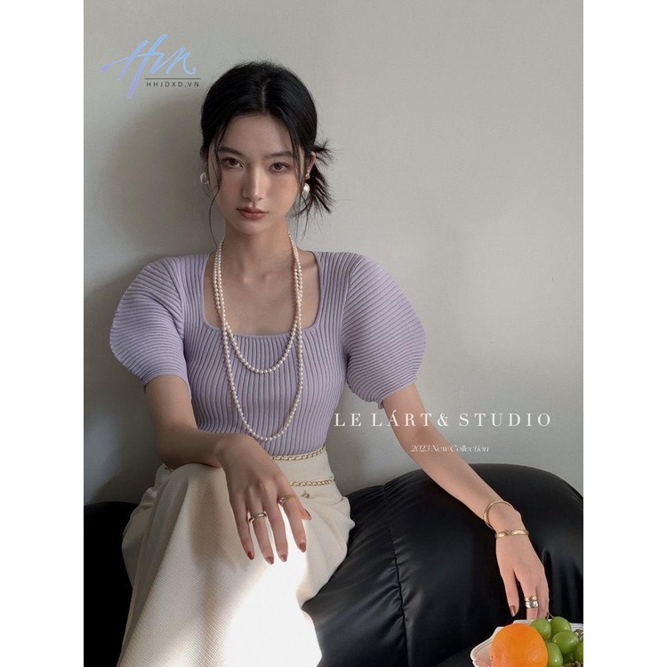Áo Dệt Kim Cổ Vuông Màu Trơn Dáng Ôm Phong Cách Pháp Thời Trang Cho Nữ 2